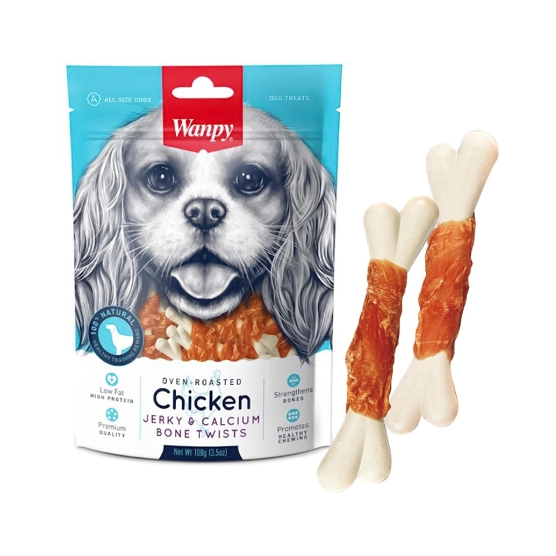 Wanpy Chicken Jerky&Calcium Bone Twists лакомство для собак 100 г - с курицей и кальцием (6927749810353) 