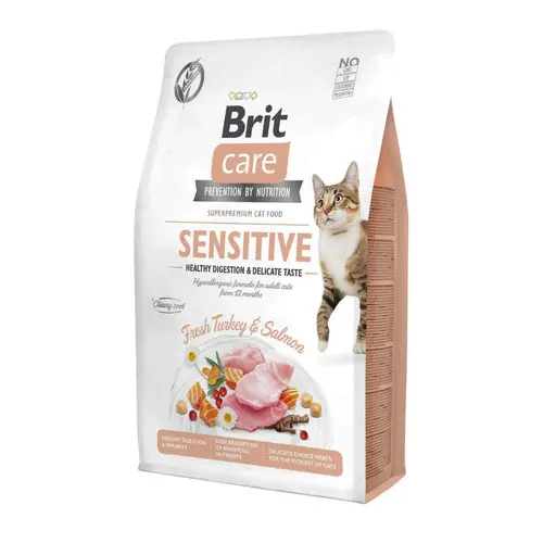 Brit Care GF Sensitive HDigestion&Delicate сухой корм для кошек с чувствительным пищеварением 2 кг - индейка и лосось (8595602540709)