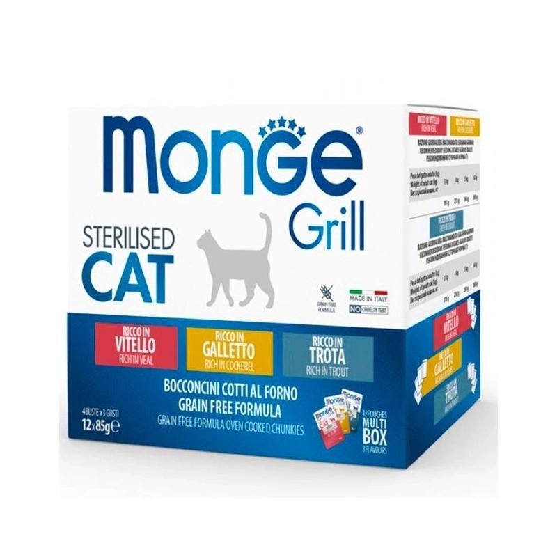 Monge Grill Mix Sterilized ВОЛОГИЙ КОРМ Premium коти (з півнем, фореллю та телятиною) 85 г 