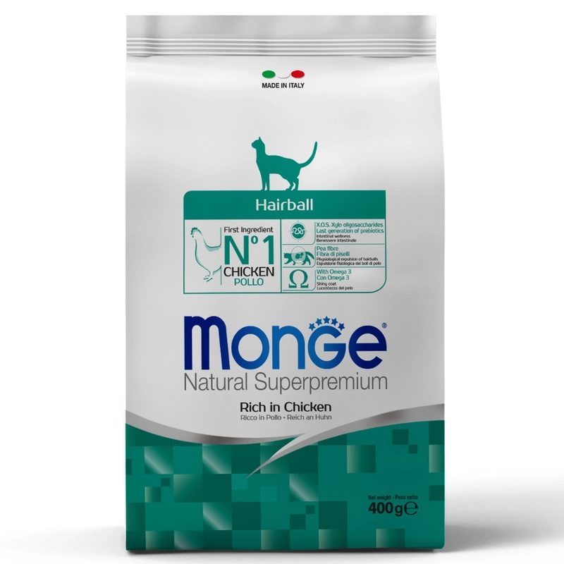 Monge Hairball Chicken Natural сухий корм для котів для виведення шерсті 400 г - з куркою (8009470005227) 