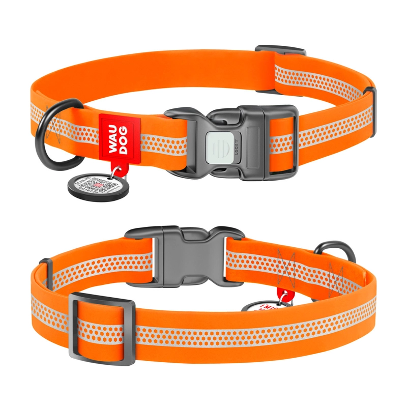 WAUDOG Waterproof нашийник для собак M - водостійкий, з QR-паспортом, cвітловідбиваючий, помаранчевий (4823089343785) 