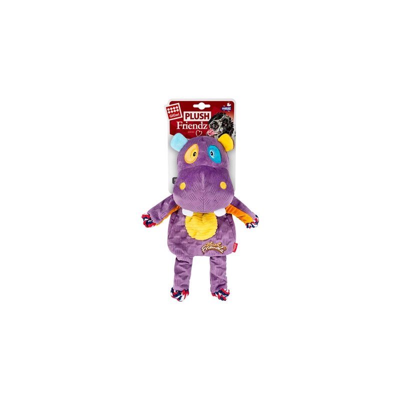 Игрушка для собак GiGwi Plush Friends Бегемот с веревками и пищалкой 34 см (4823089370033) 