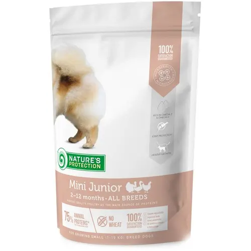 Natures Protection MINI JUNIOR SMALL BREEDS СУХИЙ КОРМ Premium цуценята дрібних порід (з м'ясом домашнього птаха) 500 г