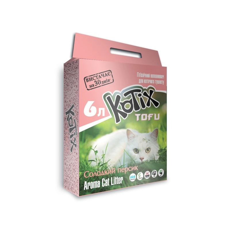Наполнитель для кошачьего туалета KOTIX TOFU Honey Peach соевый с ароматом персика 6 л (6972345440046) 