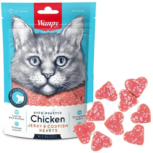 Wanpy лакомство для кошек 80 г - сердце с курицей и треской (6927749811350)