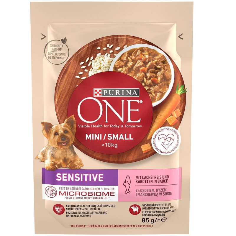 Purina One MINI < 10 SENSITIVE ВОЛОГИЙ КОРМ Premium собаки (з лососем) 85 г 