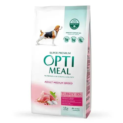 Optimeal ADULT Medium Breed СУХИЙ КОРМ Супер-преміум собаки середніх порід (з індичкою) 1.5 кг