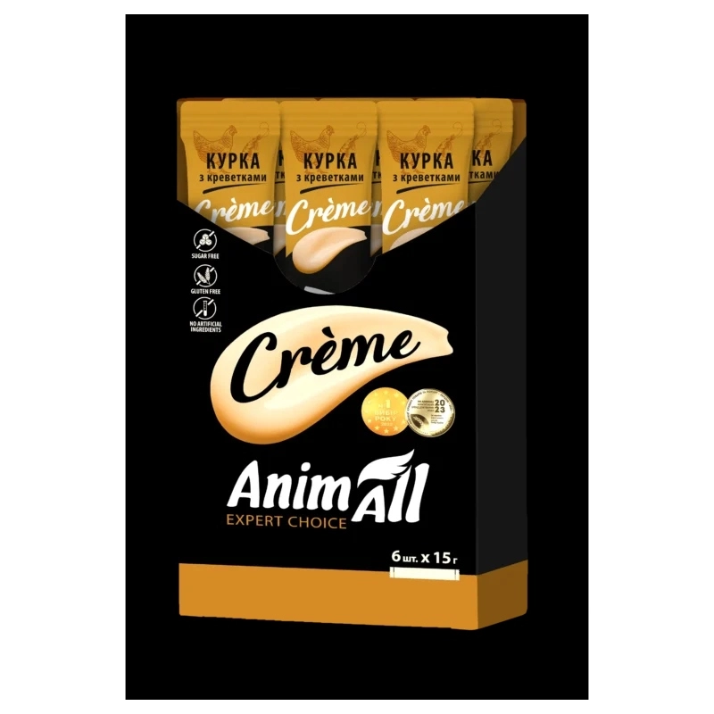 AnimAll Сreme ЛАСОЩІ Супер-преміум коти (мус з куркою та креветками) 15 г  - фото 1