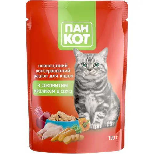Пан Кот ВОЛОГИЙ КОРМ Економ коти (з кроликом) 100 г