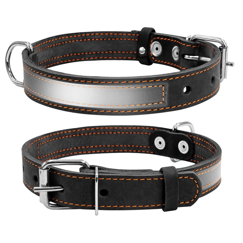 CoLLaR нашийник для собак S - з світловідбиваючою стрічкою, шкіряний, чорний (4820082491741)  - фото 2