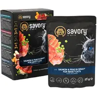 Savory 3+1 For Adult Cats ВОЛОГИЙ КОРМ Холістік коти (з лососем та горохом) 85 г  - фото 2