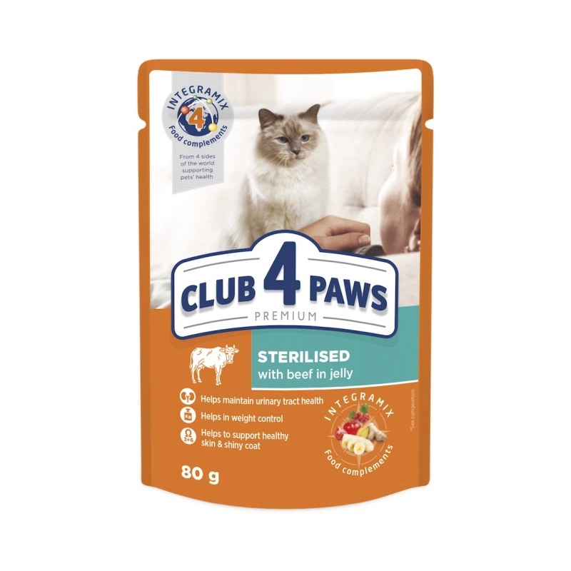 Club 4 Paws Premium Sterilised ВОЛОГИЙ КОРМ Premium коти (з яловичиною в желе) 80 г 