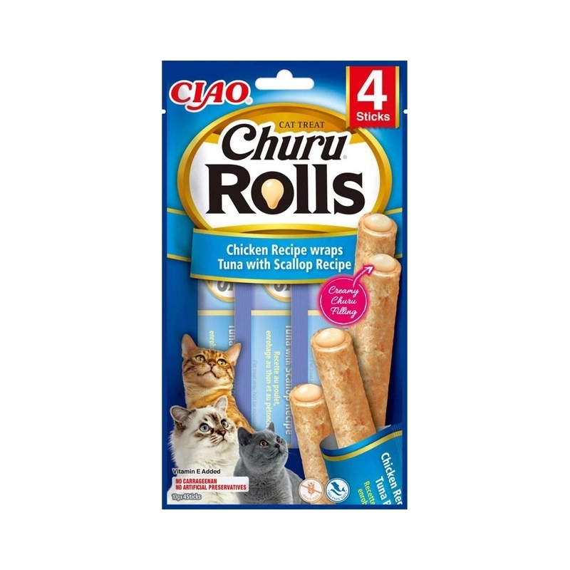 Inaba Ciao Churu Rolls ЛАСОЩІ Холістік коти (з куркою тунцем та морським гребінцем) 10 г 
