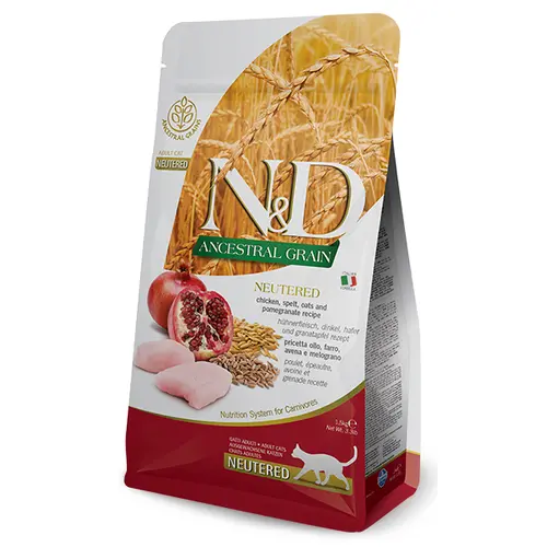 Farmina N&D Ancestral LG Neutered Chicken&Pomegranate сухий корм для стерилізованих котів 1.5 кг - з куркою та гранатом (8010276030481)