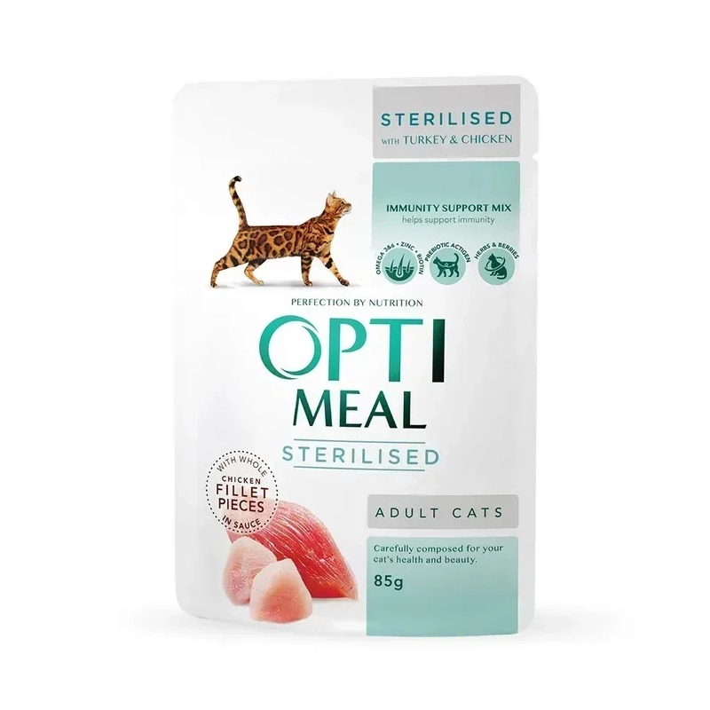 Optimeal 3+1 Adult ВОЛОГИЙ КОРМ Супер-преміум коти (з індичкою, кроликом та фореллю) 340 г  - фото 1