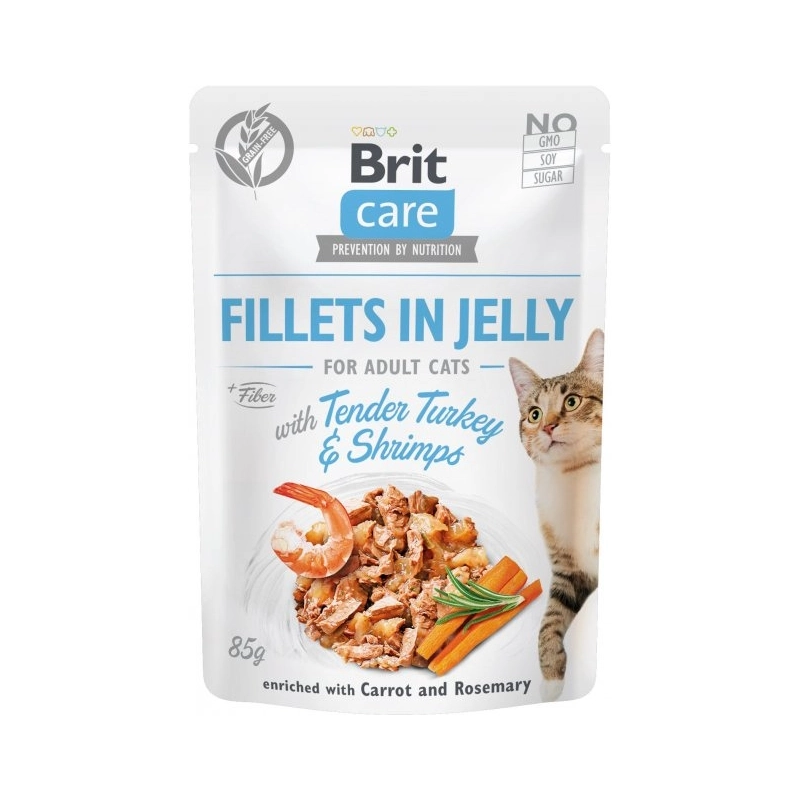 Brit Care Fillets in Jelly Tender Turkey and Shrimps влажный корм для кошек 85 г - с индейкой и креветками (8595602540570) 