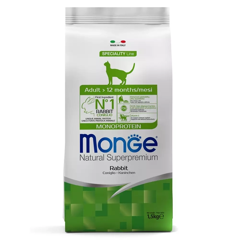 Monge Monoprotein Rabbit Adult Natural сухой корм для кошек 1.5 кг - с кроликом (8009470011945) 