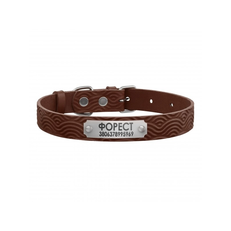 BronzeDog Classic нашийник для собак M - з тисненням Хвиля, шкіряний, коричневий (2007033047406)  - фото 2