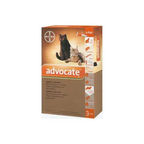 Bayer Advocate краплі для котів 1 піпетка - від паразитів, до 4 кг (4007221031963)