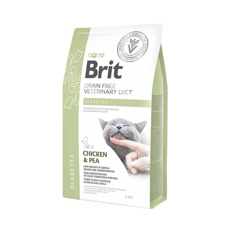 Brit Veterinary Diet Cat Grain Diabetes Chicken & Pea сухой корм для кошек при сахарном диабете 2 кг - с курицей и горохом (8595602528530) 