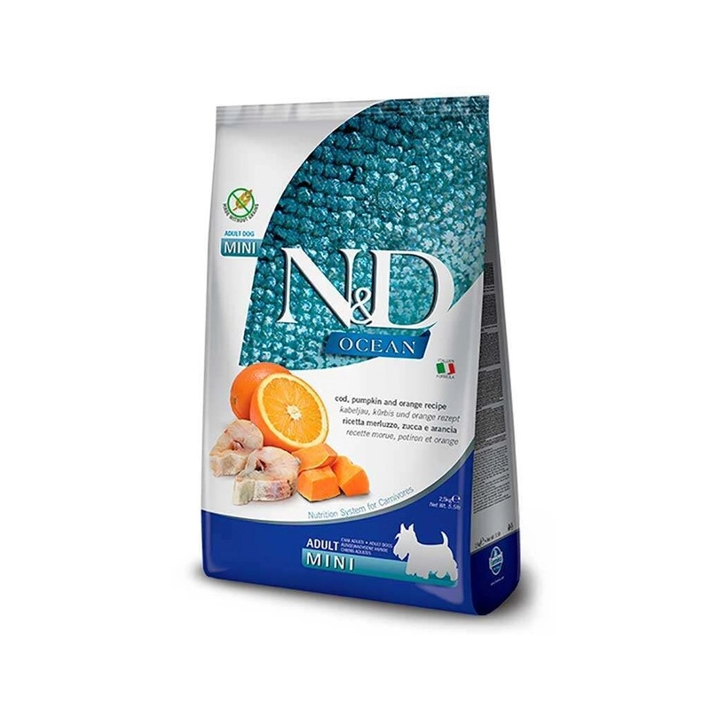 Farmina N&D Low Grain OCEAN ADULT MINI OCEAN COD & ORANGE сухий корм для собак дрібних порід 800 г - з тріскою та апельсином (8010276036513) 
