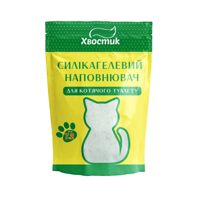 Хвостик наповнювач для котячого туалету 7.2 л - силікагелевий, з зеленими гранулами (4820224500942) 