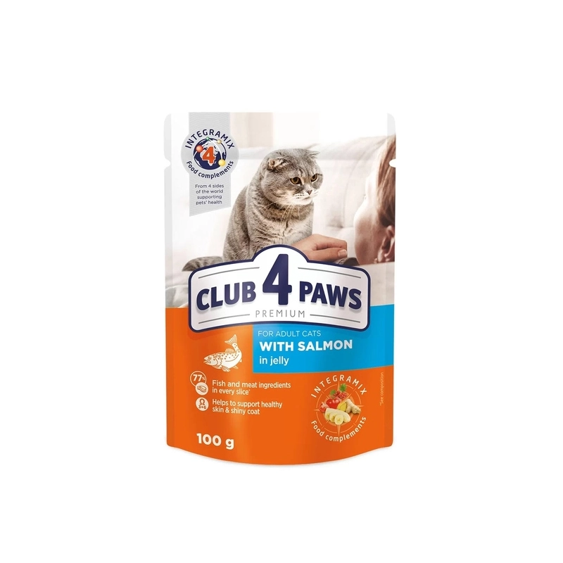 Club 4 Paws Премиум влажный корм для кошек 100 г - лосось в желе (4820083908873) 