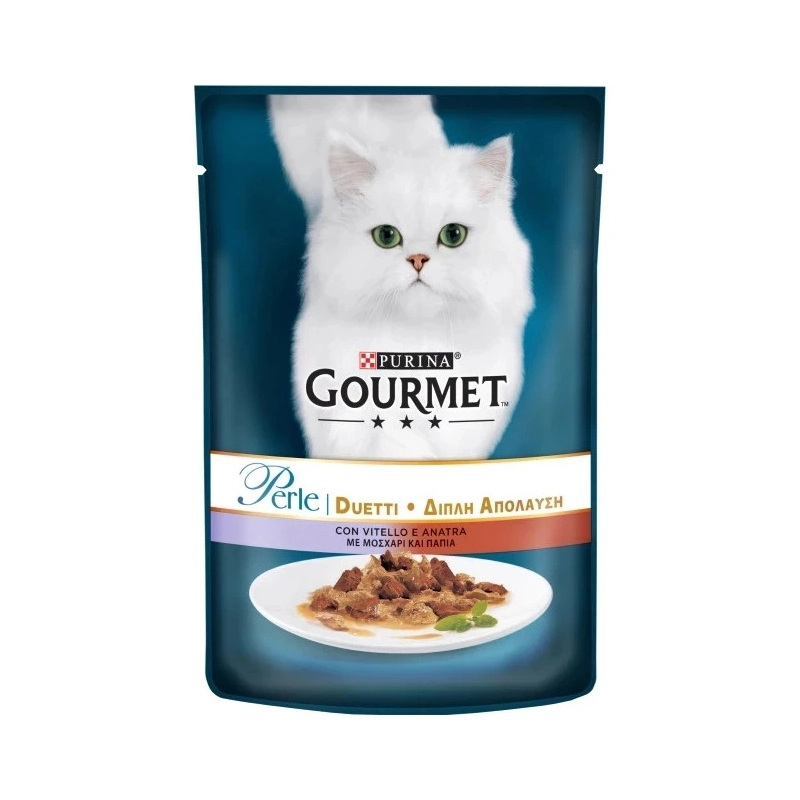 Gourmet Perle Duetti ВОЛОГИЙ КОРМ Преміум коти (з телятиною та качкою) 85 г 