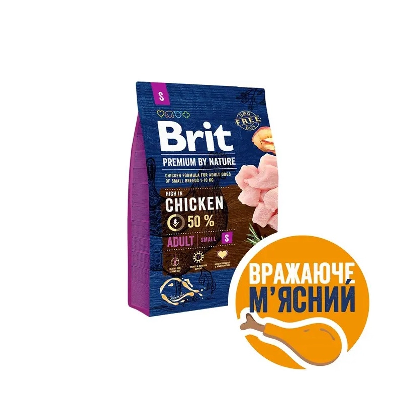 Brit Premium by Nature ADULT S сухий корм для собак дрібних порід 3 кг - з куркою (8595602526291) 