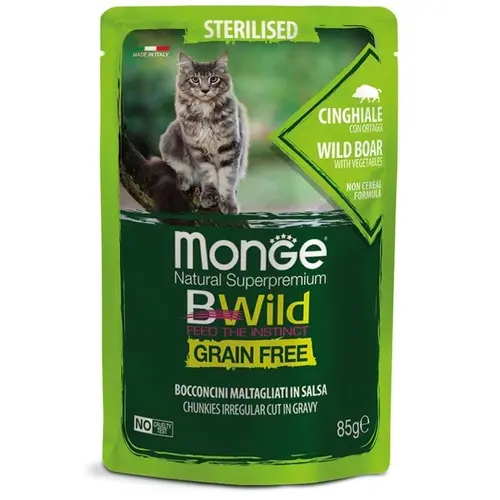 Monge Bwild GF Sterilised ВОЛОГИЙ КОРМ Супер-преміум коти (з кабаном та овочами) 85 г