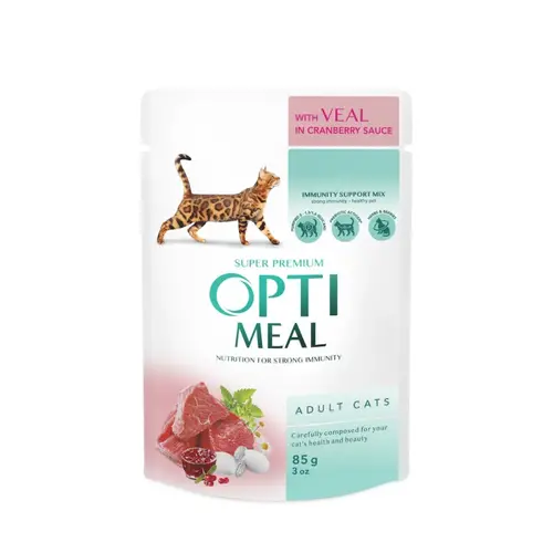 Optimeal Adult ВОЛОГИЙ КОРМ Супер-преміум коти (з телятиною) 85 г