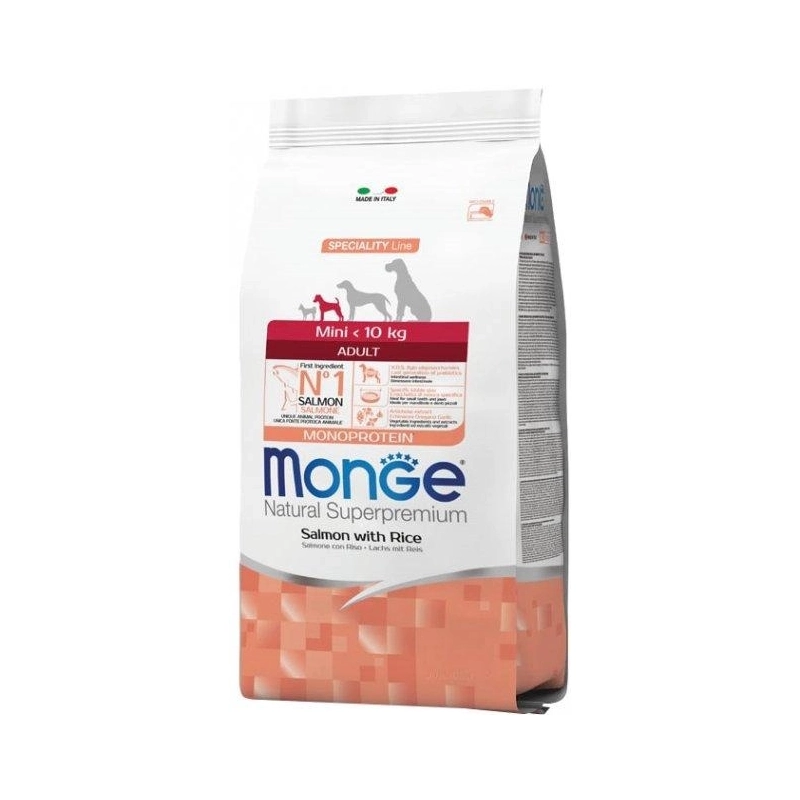 Monge MINI < 10 kg ADULT MonoProtein Salmon with Rice сухий корм для собак дрібних порід 800 г - з лососем та рисом (8009470011563) 