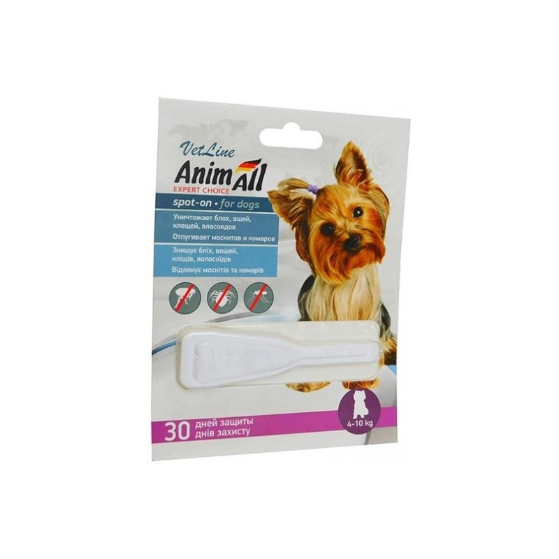 AnimAll VetLine Spot-On краплі для собак 2 мл/піпетка - від бліх і кліщів, 4-10 кг (4820150201920) 