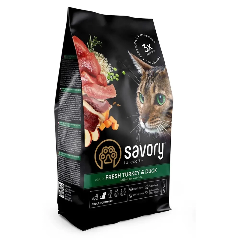 Savory сухий корм для котів гурманів 400 г - з індичкою та качкою (4820232630044) 