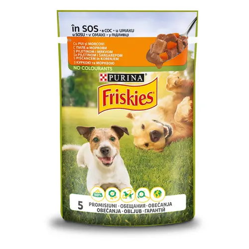 Purina Friskies ADULT Chicken & Carrot влажный корм для взрослых собак 100 г - кусочки в соусе с курицей и морковью (8445290751065)