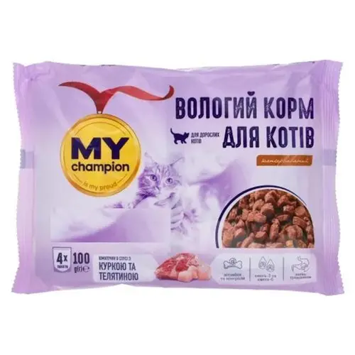 My Champion ВОЛОГИЙ КОРМ Економ коти (з куркою та телятиною) 100 г