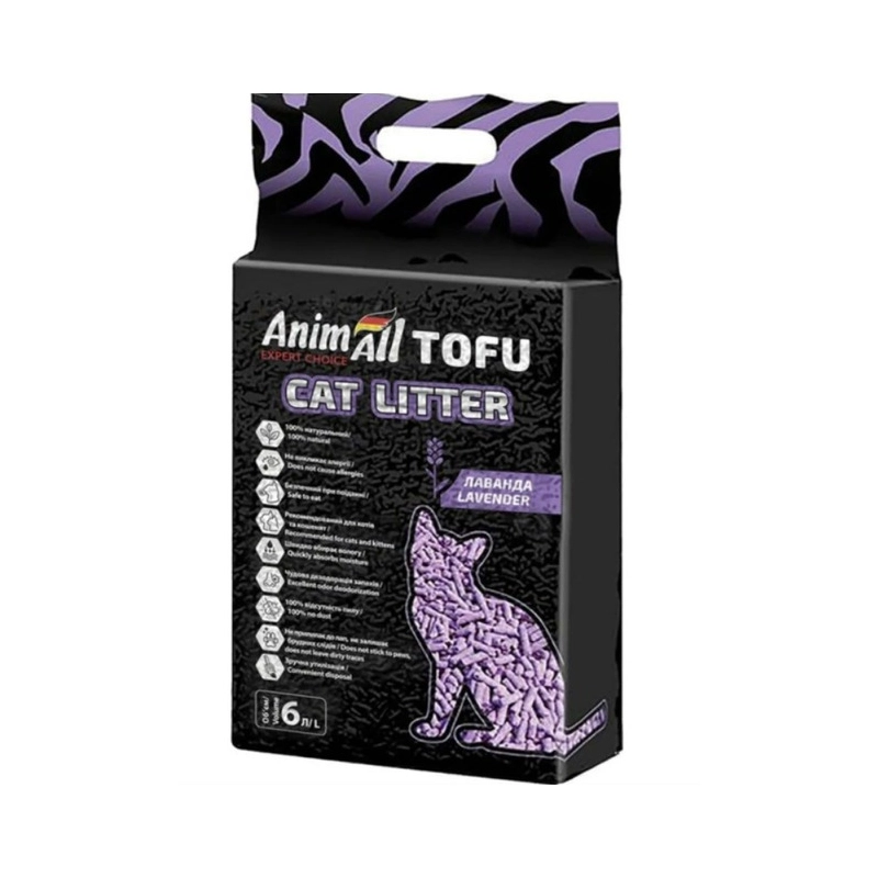 AnimAll Tofu наповнювач для котячого туалету 6 л - соєвий, з ароматом лаванди (4820224500348) 