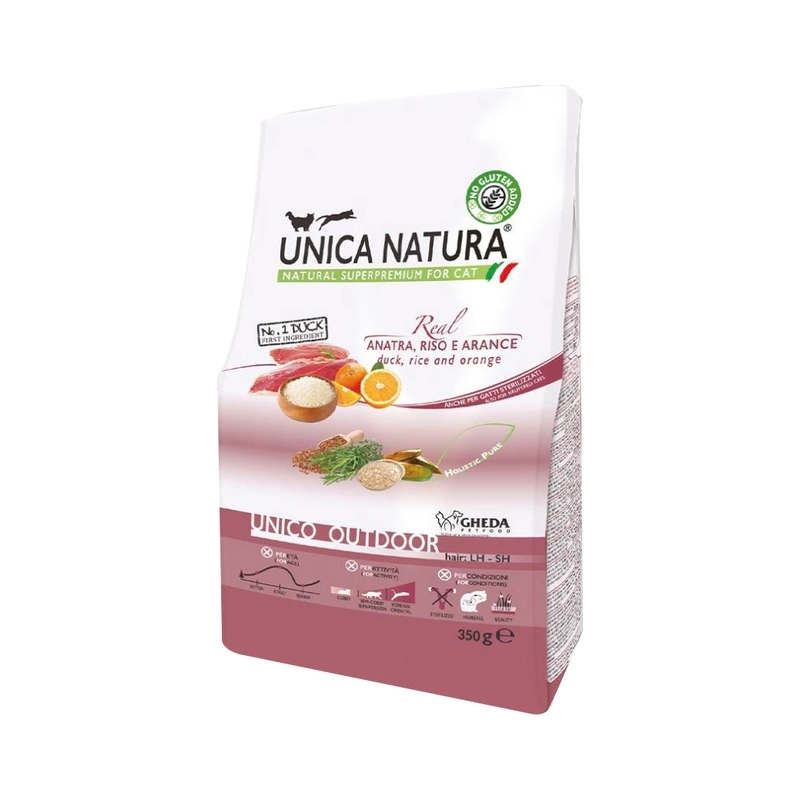 Unica Natura Outdoor сухой корм для кошек 350 г - утка, рис, апельсин (8001541005198) 