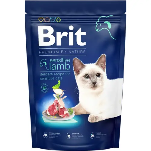Brit Premium by Nature Sensitive сухий корм для котів із чутливим травленням 1.5 кг - ягня (8595602553181)