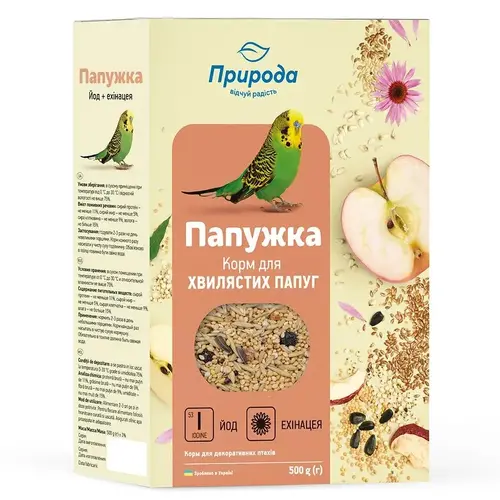 Природа Папужка Йод + Ехінацея корм для хвилястих папуг 500 г (4823082410842)