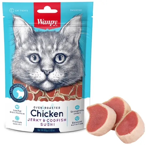 Wanpy лакомство для кошек 80 г - суши с курицей и треской (6927749811305)