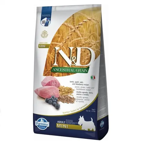 Farmina N&D Low Grain ADULT MINI Ancestral GRAIN Lamb&Blueberry сухий корм для собак дрібних порід 7 кг - з ягням та чорницею (8010276035097)