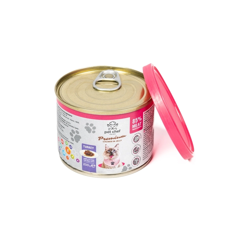 Pet Chef Chunks in Jeelly ВОЛОГИЙ КОРМ Premium коти (з індичкою) 200 г  - фото 2