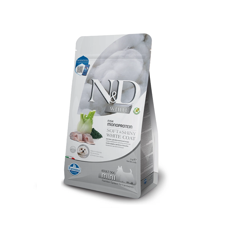 Farmina N&D ADULT MINI Grain-Free WHITE Fish Monoprotein СУХИЙ КОРМ Холістік собаки (з сібасом, спіруліною та фенхелем) 2 кг 