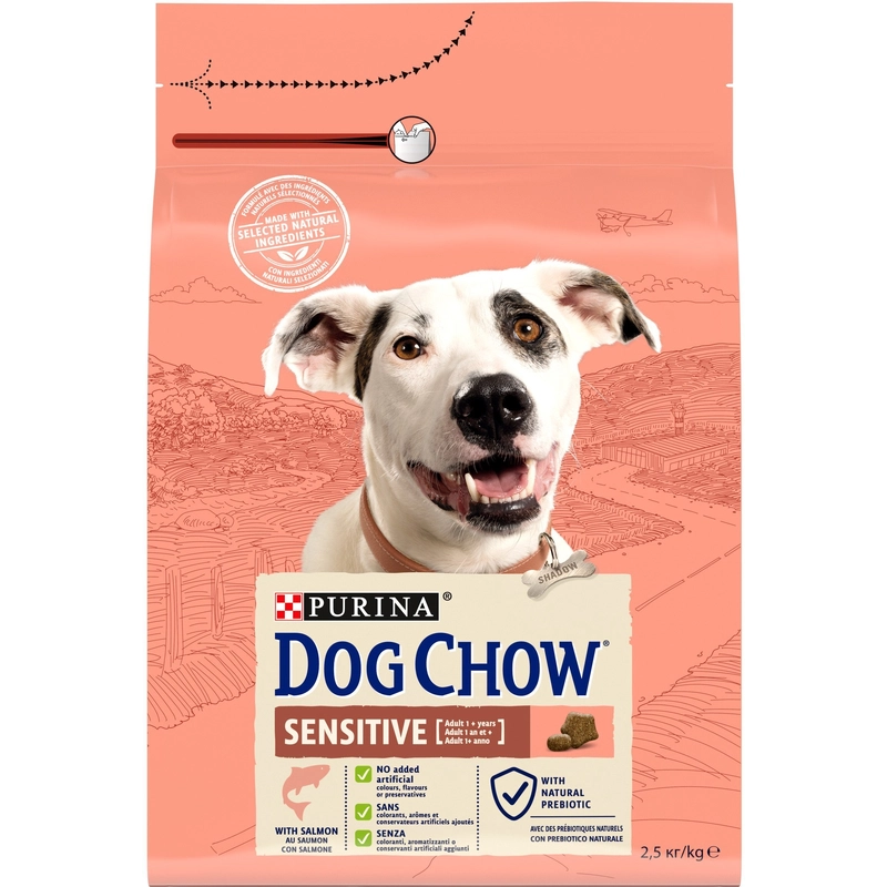 Dog Chow Sensetive ADULT 1+ сухий корм для собак з чутливим травленням 2.5 кг - з лососем (7613034488268)  - фото 7