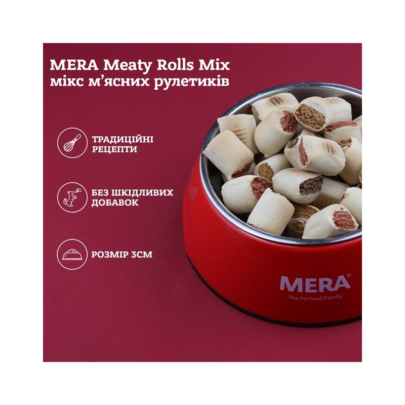 MERA Bakery Meaty Rolls Mix ЛАСОЩІ Економ собаки (мікс м'ясних рулетиків) 400 г  - фото 4