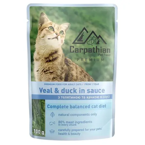Carpathian Pet Food Veal&Duck in sauce ВОЛОГИЙ КОРМ Premium коти (з телятиною та качкою) 100г