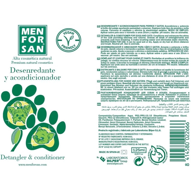 MenForSan Detangler&Conditioner кондиціонер для котів та собак для розплутування та блиску шерсті 125 мл (8414580022666)  - фото 1