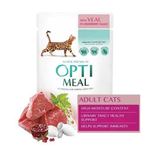 Optimeal Adult ВОЛОГИЙ КОРМ Супер-преміум коти (з ягням та овочами) 85 г