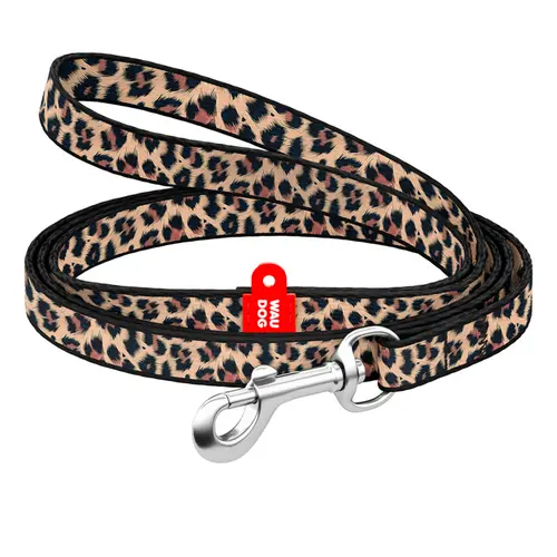 WAUDOG Nylon повідець для собак XS - з QR паспортом, з малюнком Леопард, нейлоновий (4823089378855)